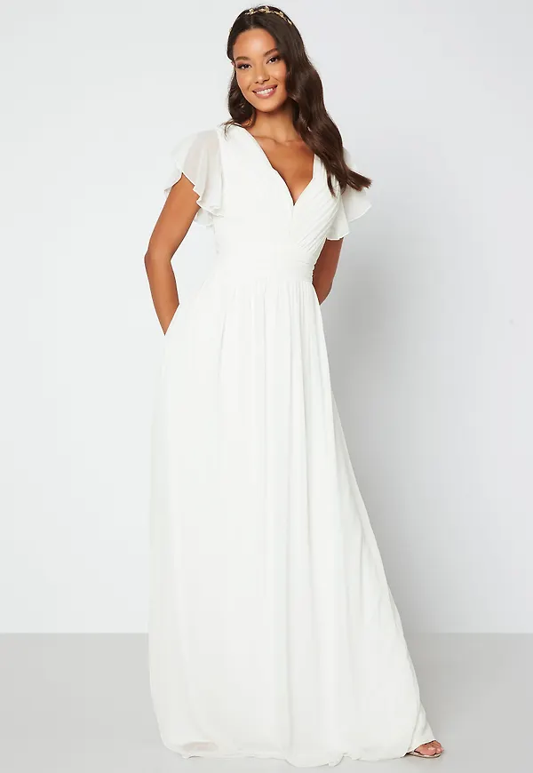 Butterfly Sleeve Pleated Wedding Gown