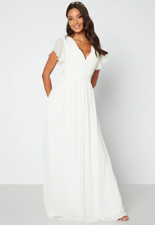 Butterfly Sleeve Pleated Wedding Gown