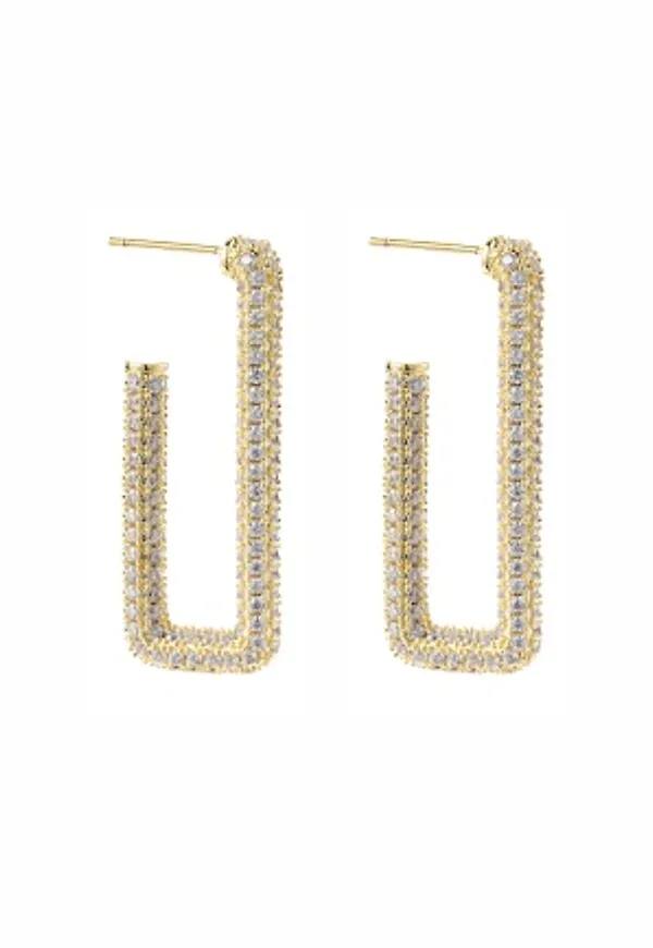 BY JOLIMA Monaco Rectangle Hoops Crystal Gold One size