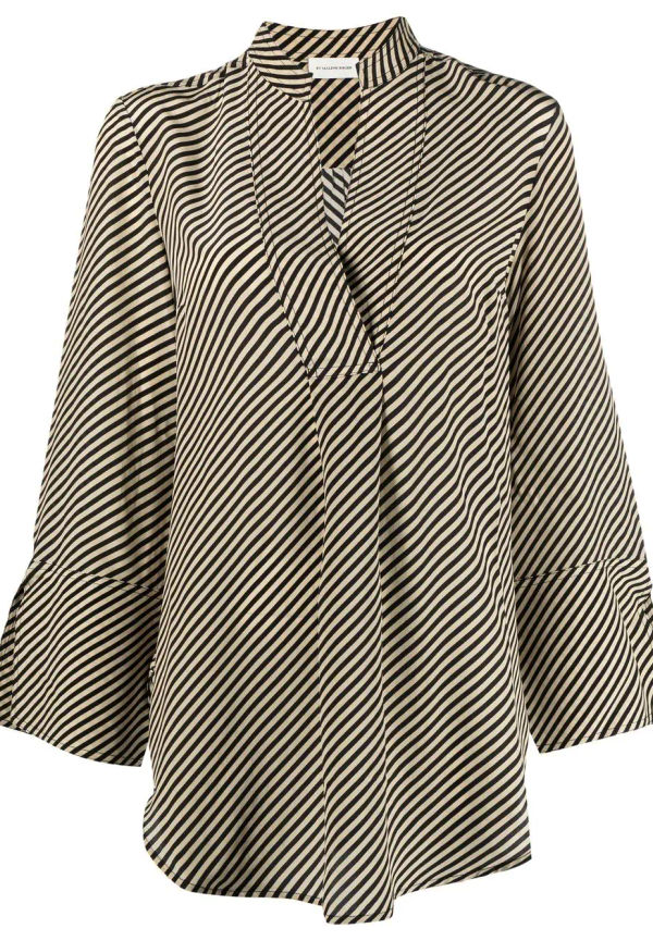By Malene Birger sidenblus med diagonala ränder - Neutral