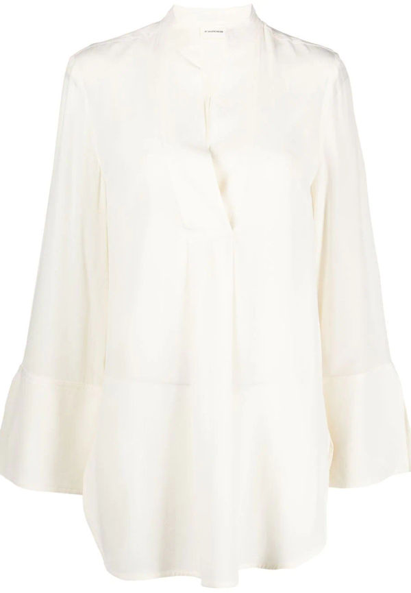 By Malene Birger sidenblus med knäppning - Vit