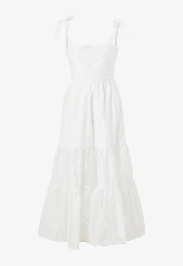 By Malina - Maxiklänning Adri Embroidered Tie Strap Maxi Dress - Vit – Ellos