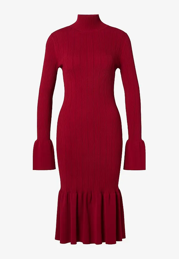 By Malina - Klänning Amalia High Neck Knitted Midi - Röd
