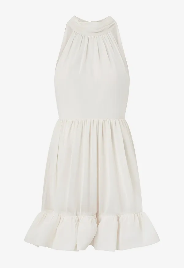 By Malina - Klänning Fern Halterneck Ruffled Mini Dress - Vit – Ellos