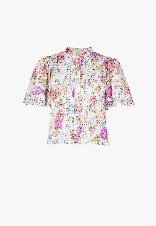 byTimo - Blus Cotton Slub Blouse - Flerfärgad