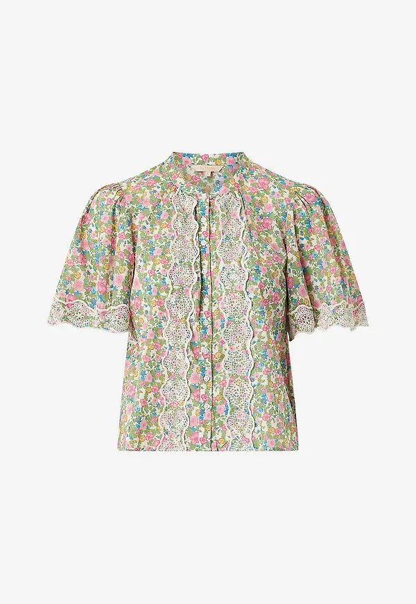byTimo - Blus Cotton Slub Blouse - Grön