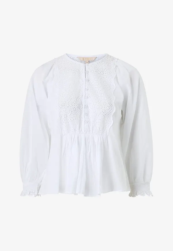 byTimo - Blus Cotton Slub Blouse - Vit