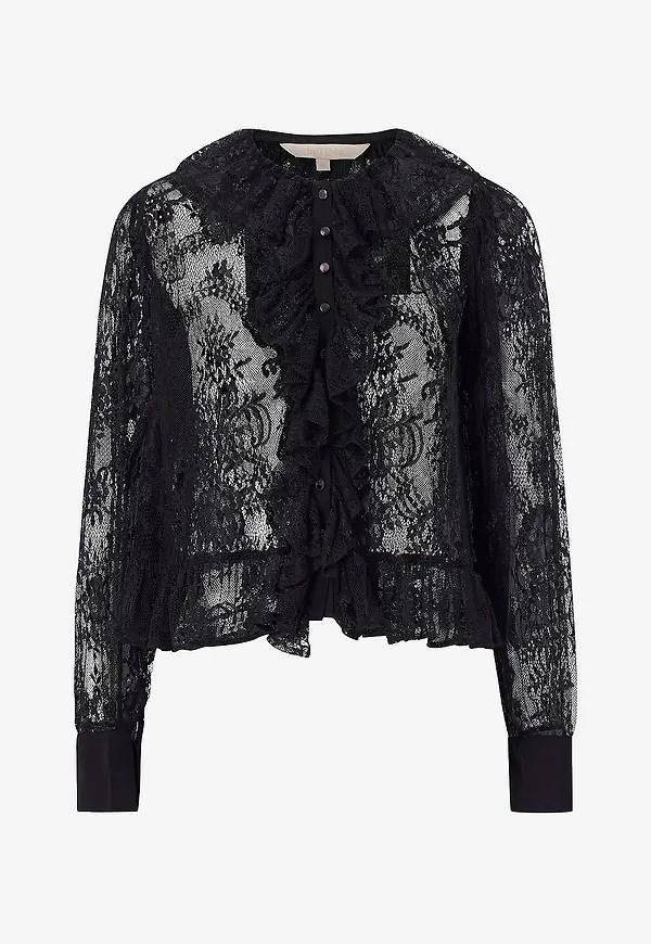 byTimo - Blus Satin Lace - Svart