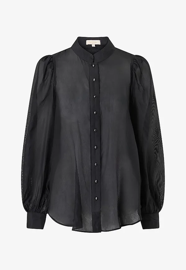 byTimo - Blus Striped Organza Blouse - Svart
