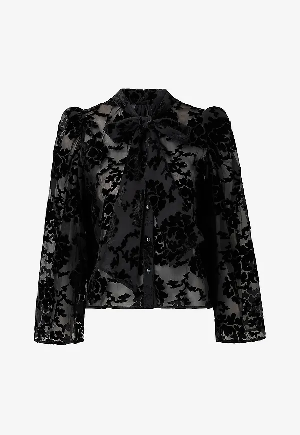 byTimo - Blus Velvet Flared - Svart