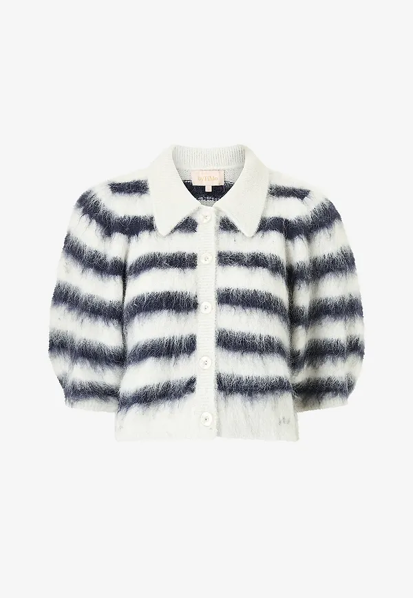 byTimo - Cardigan Hairy Knit Puffed - Blå