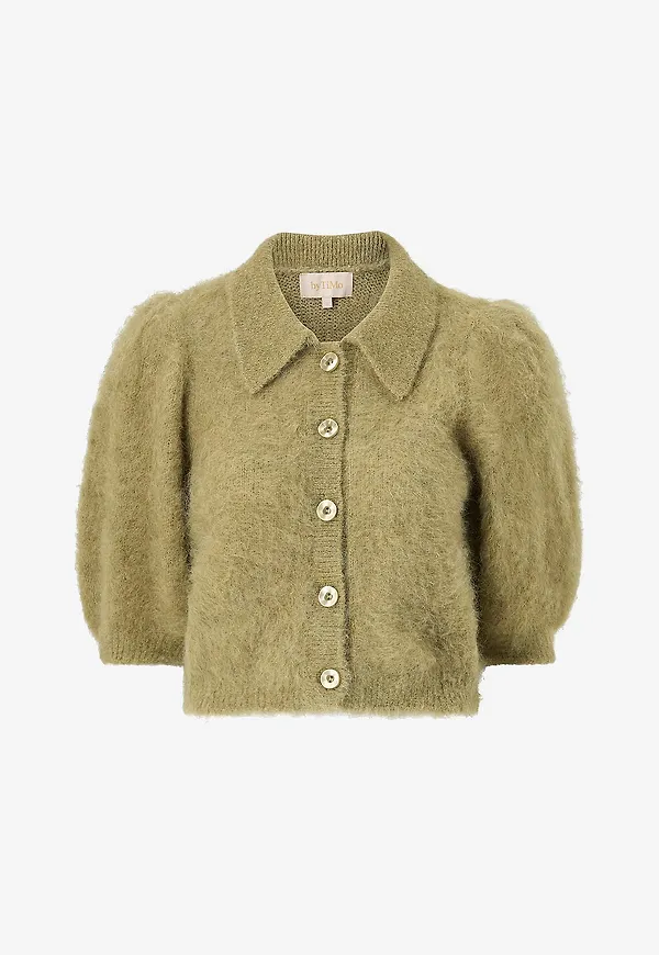 byTimo - Cardigan Hairy Knit Puffed - Grön