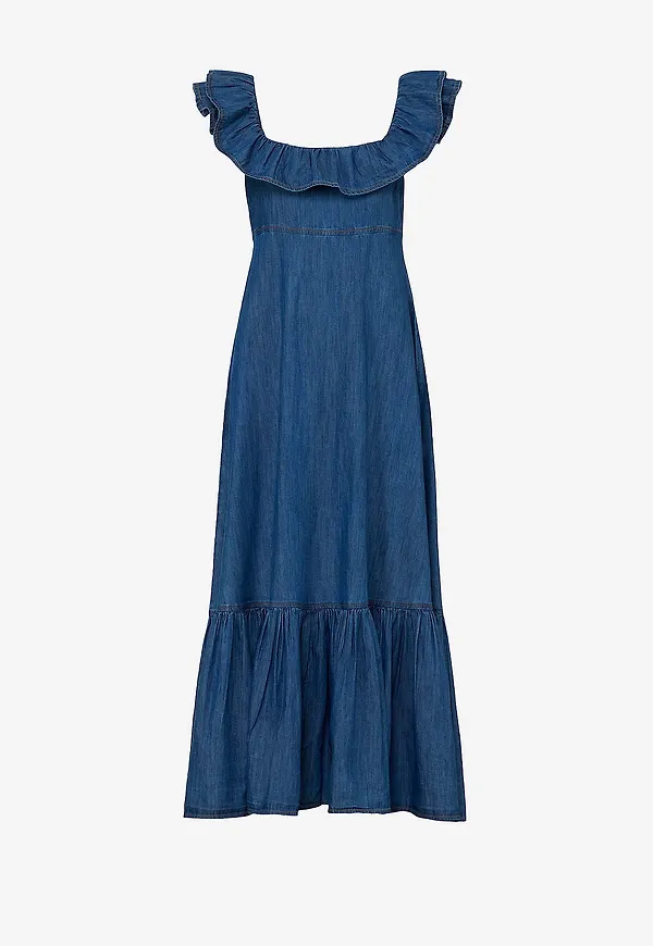 byTimo - Jeansklänning Denim Ruffle Maxi - Blå