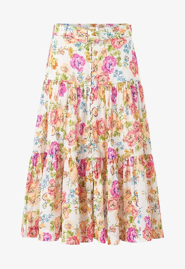 byTimo - Kjol Cotton Slub Midi Skirt - Flerfärgad