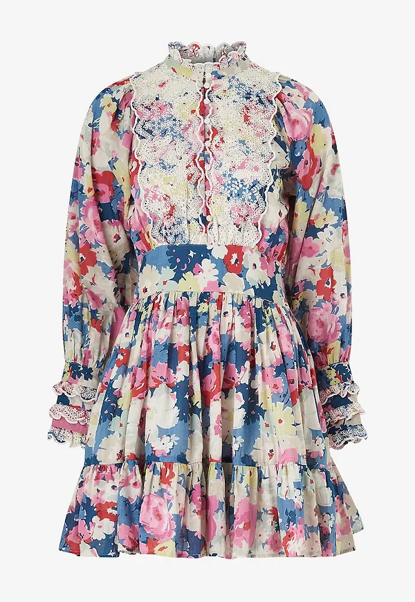 byTimo - Klänning Cotton Slub Mini Dress - Flerfärgad