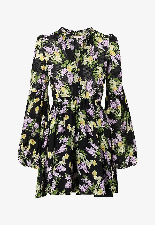 byTimo - Klänning Dotted Georgette V-neck Dress - Svart