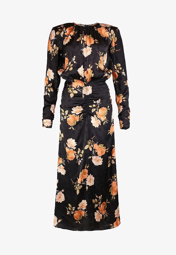 byTimo - Maxiklänning Jacquard Rouching Dress - Svart
