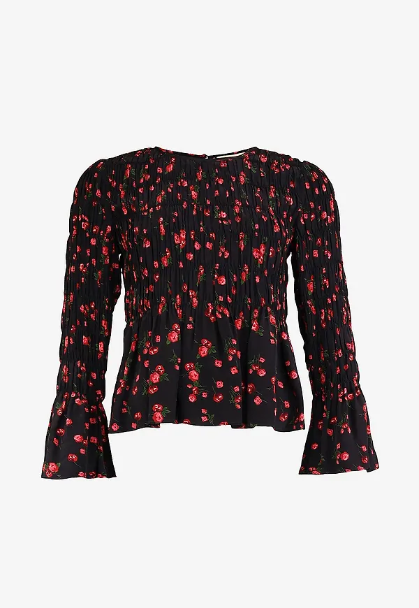 byTimo - Smockad blus Bohemian Smocking Top - Svart