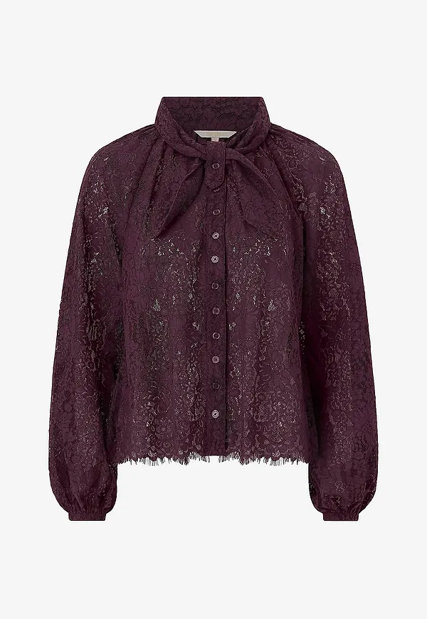 byTimo - Spetsblus Lace Bow Blouse - Röd