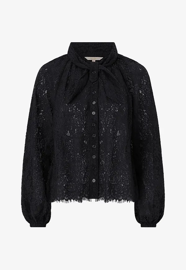 byTimo - Spetsblus Lace Bow Blouse - Svart