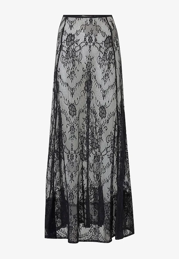 byTimo - Spetskjol Satin Lace Maxi - Svart
