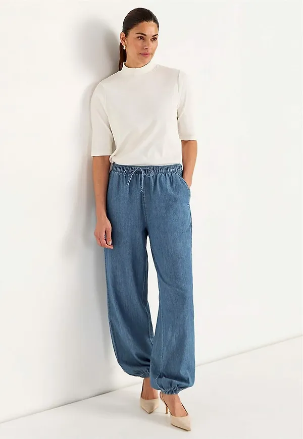 Ballongbyxa i lätt denim med hög midja