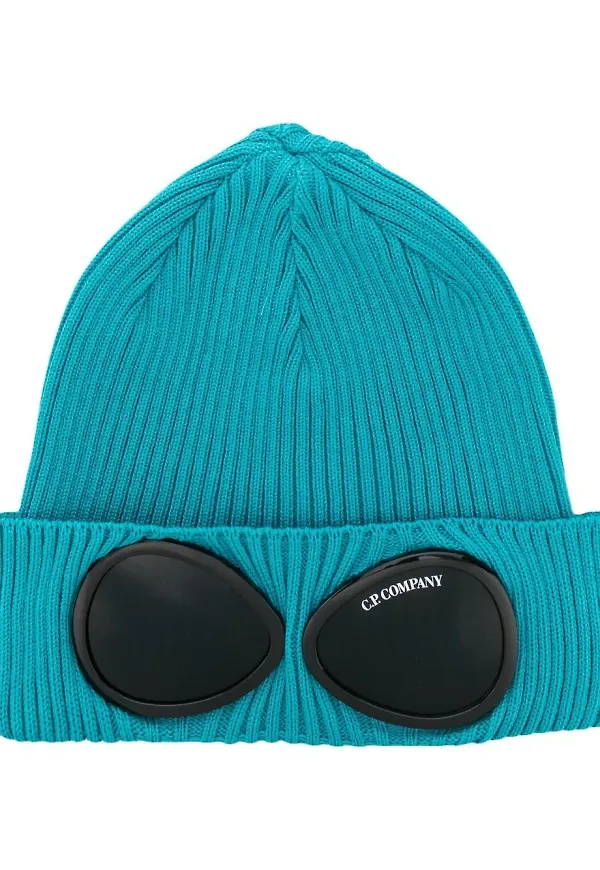 C.P. Company Goggles ribbstickad mössa - Blå