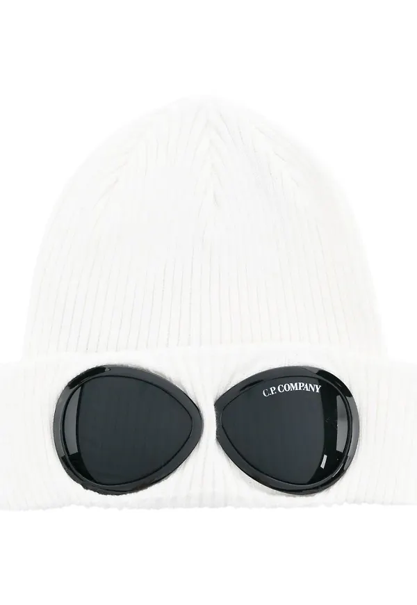 C.P. Company Goggles ribbstickad mössa - Vit