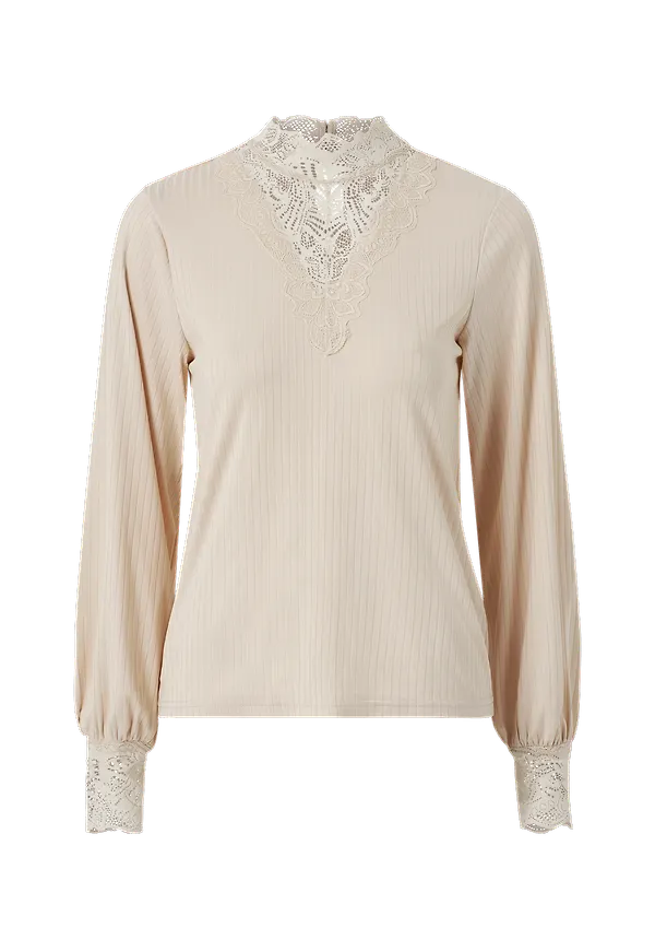 JDY - Topp jdyVanessa Rinte L/S Wide Sleeve Top - Natur