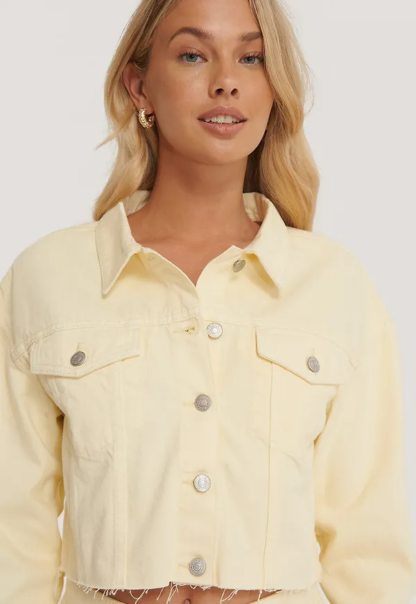 NA-KD Reborn Färgad Denimjacka I Ekologisk Bomull - Yellow