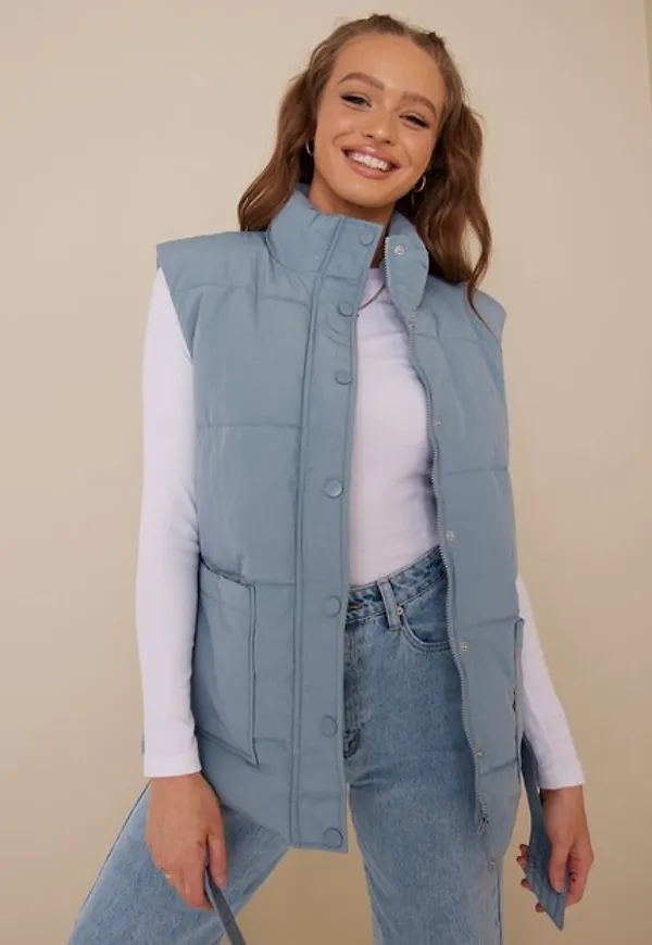 Pieces Pcfiona Puffer Vest Västar Dusty Blue