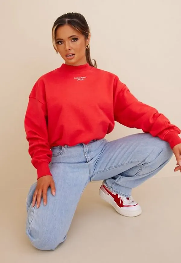 Calvin Klein Jeans Stacked Logo Mockneck Sweatshirt Sweatshirts Strawberry