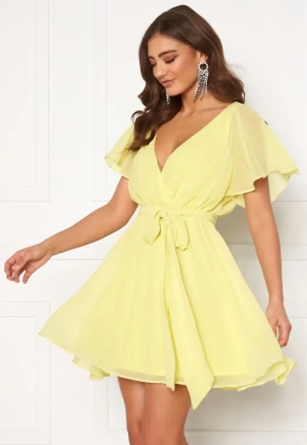 Goddiva Flutter Skater Dress Soft Lemon XL (UK16)