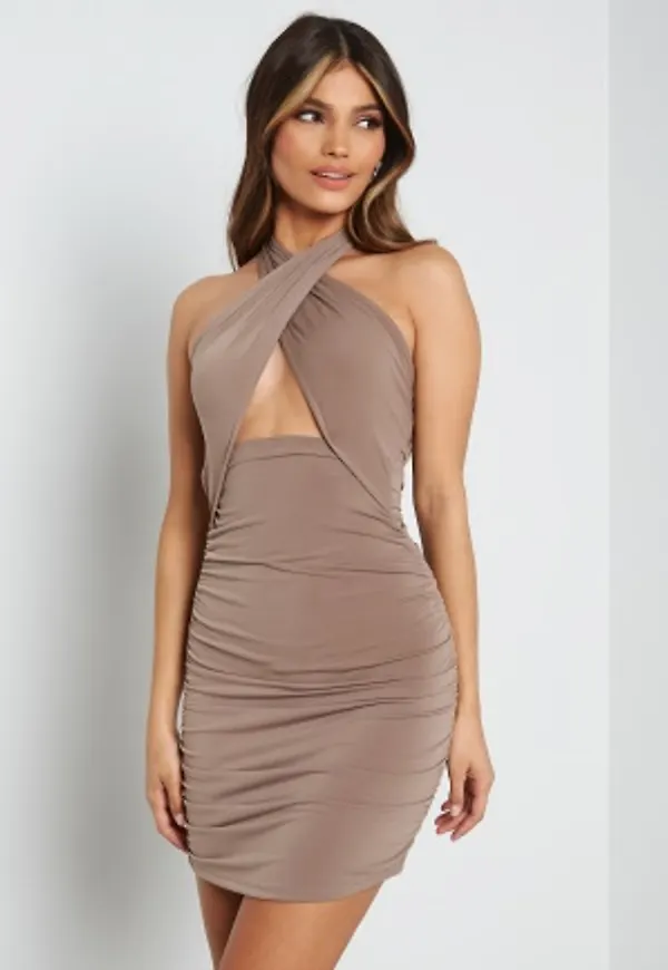 BUBBLEROOM Dizza Halterneck Dress Nougat L