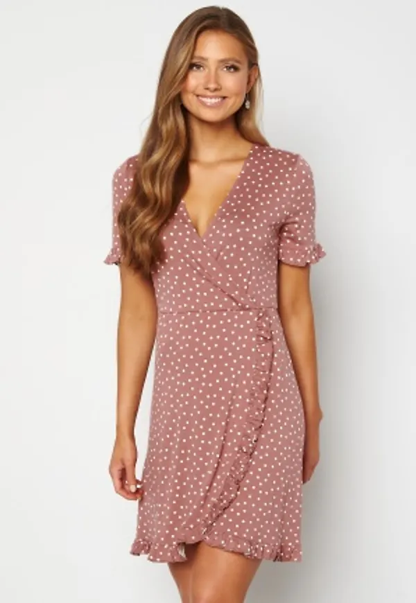 BUBBLEROOM Lissandra flounce dress Dark dusty pink / Dotted XL