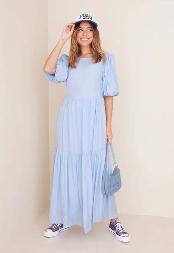 Only Onlluna Ss Maxi Dresswvn Loose fit dresses Cashmere Blue