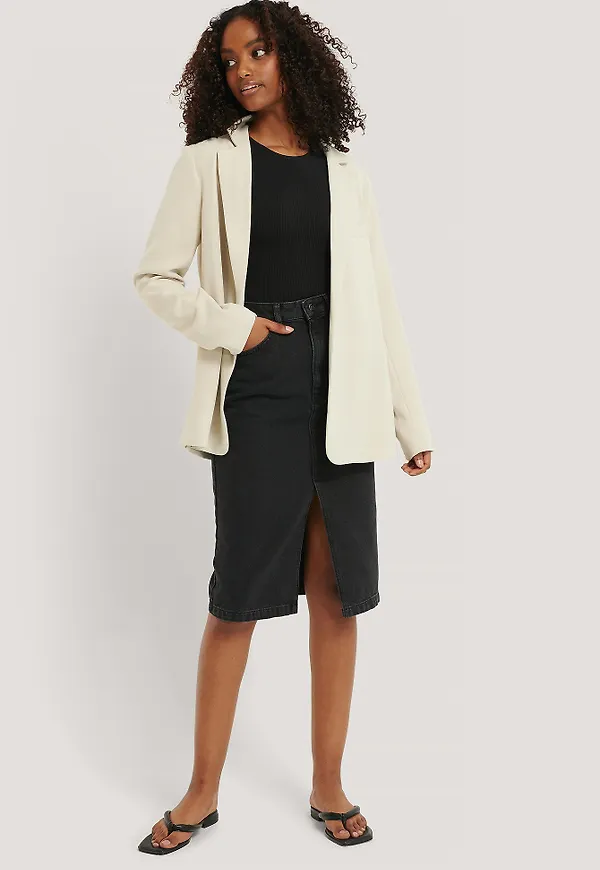 NA-KD Trend Front Split Midi Denim Skirt - Black