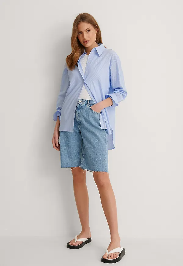 NA-KD Trend Ekologiska Bermudashorts Med Rå Kant - Blue