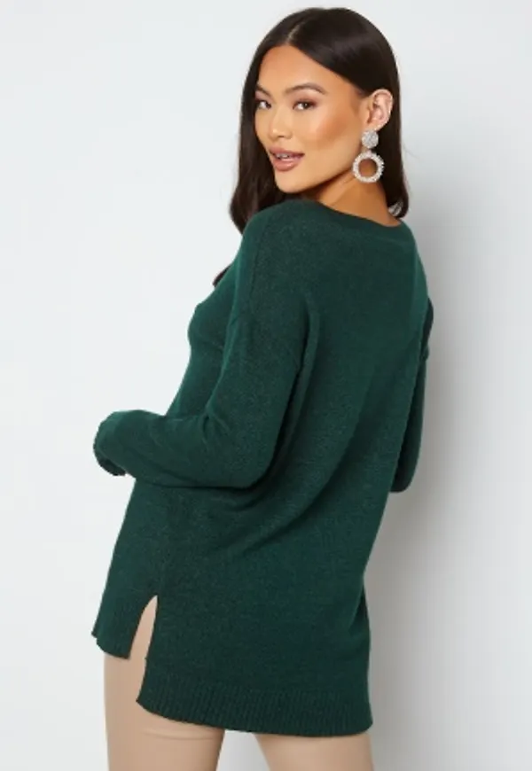 VILA Ril High Low L/S Knit Top Darkest Spruce XS