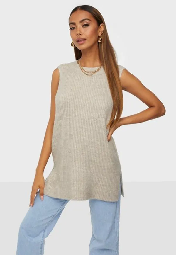 Vero Moda Vmfilene Sl Long O-Neck Vest Stickade västar Birch W. Melange