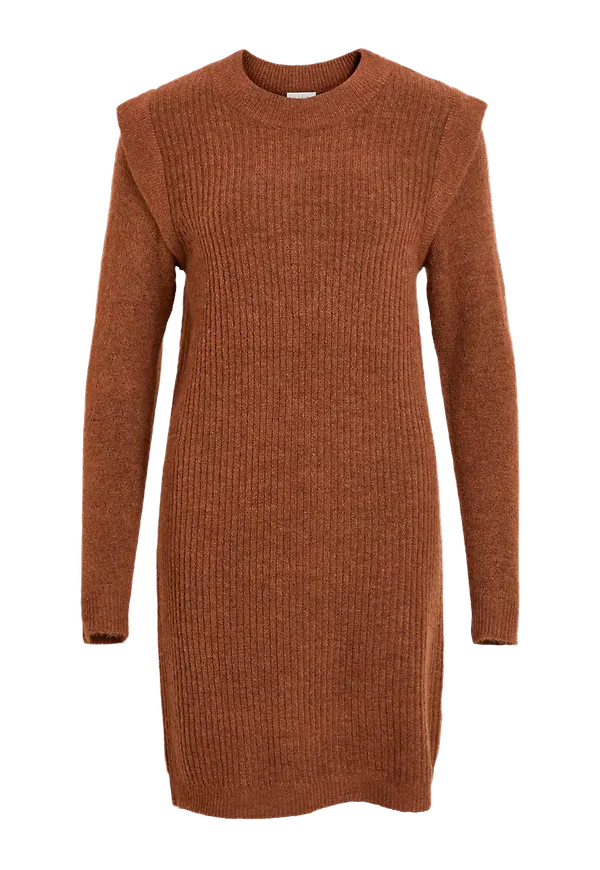Vila - Klänning viviEsha Knit O-neck Shoulder L/S Dress - Brun