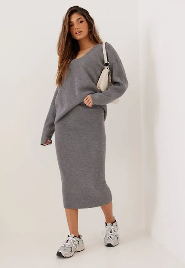 Object Collectors Item Objtujia Midi Knit Skirt a Fair Midikjolar Dark Grey Melange