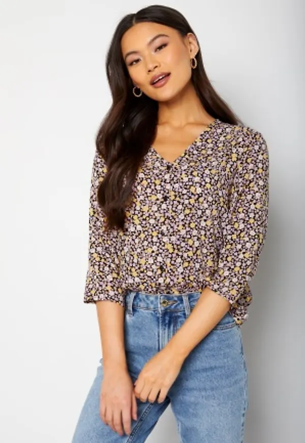 Pieces Kaitlyn 3/4 Shirt Black AOP:MINI DITSY L