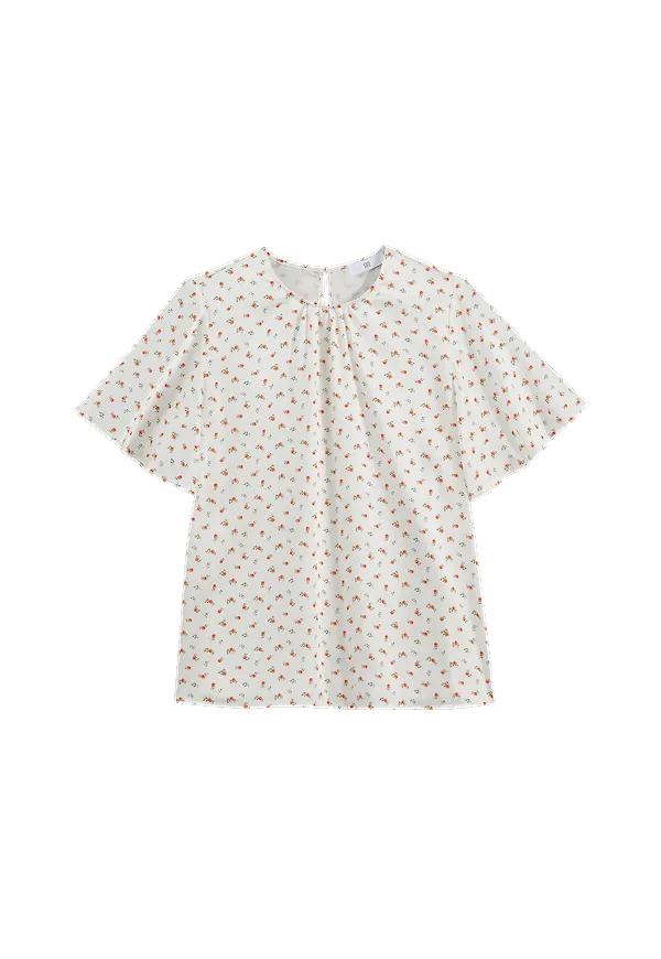 La Redoute - Småblommig blus med rund halsringning - Grön