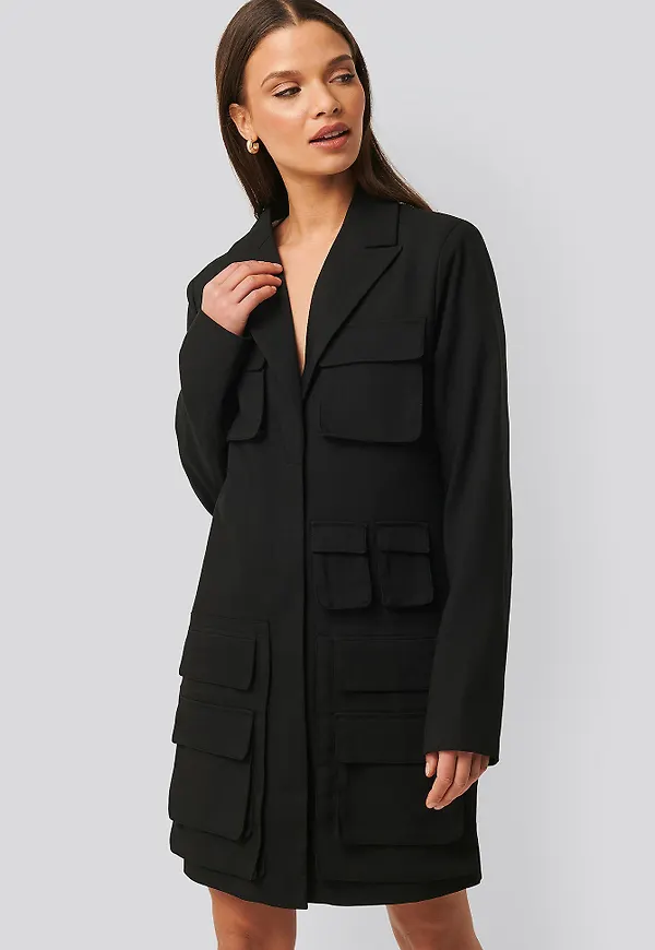 NA-KD Trend Pocket Blazer Dress - Black