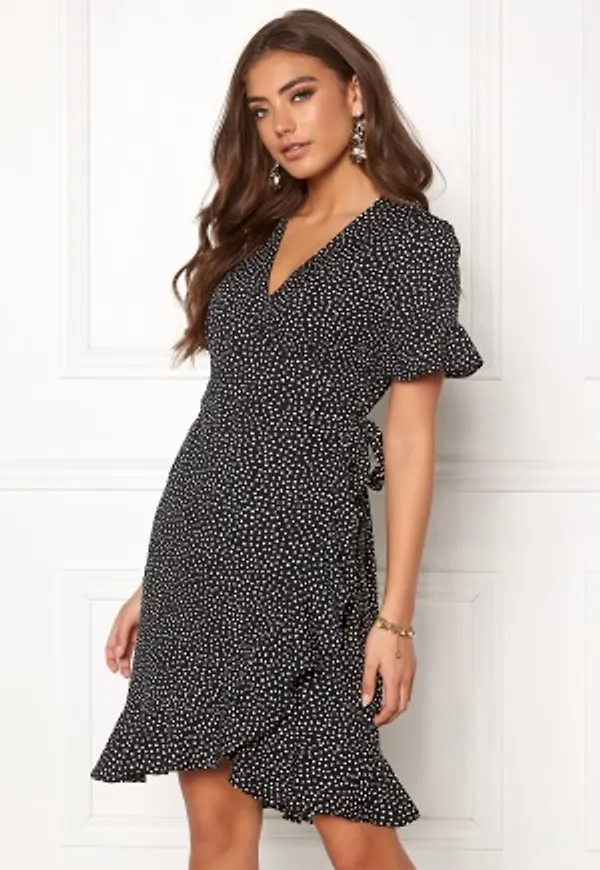 VERO MODA Henna 2/4 Wrap Dress Black AOP:Tiny Dots XS