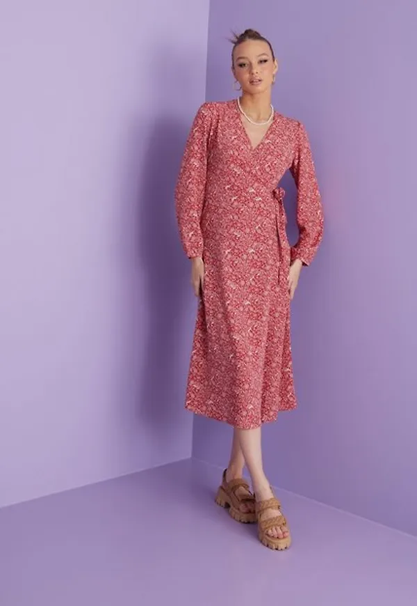 Only Onlnova Lux Tia Long Wrap Dress Aop Långärmade klänningar