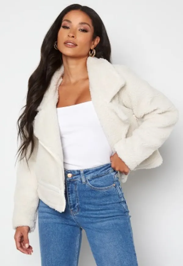 BUBBLEROOM Belle Teddy Biker Jacket Cream 36