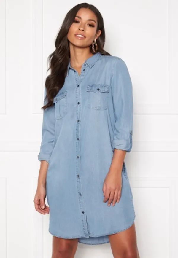 VERO MODA Silla LS Short Dress Light Blue Denim S