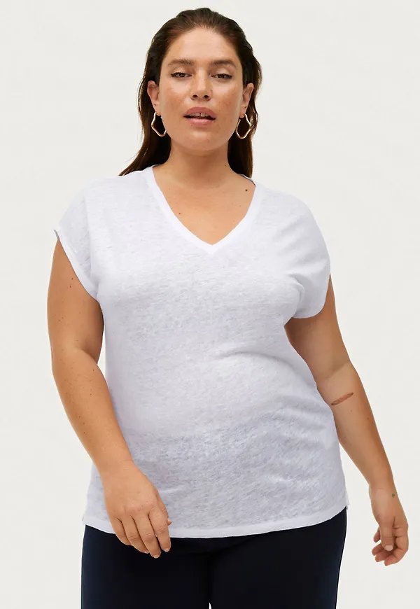 Calvin Klein - Topp Inclusive Linen Jersey V-neck - Vit